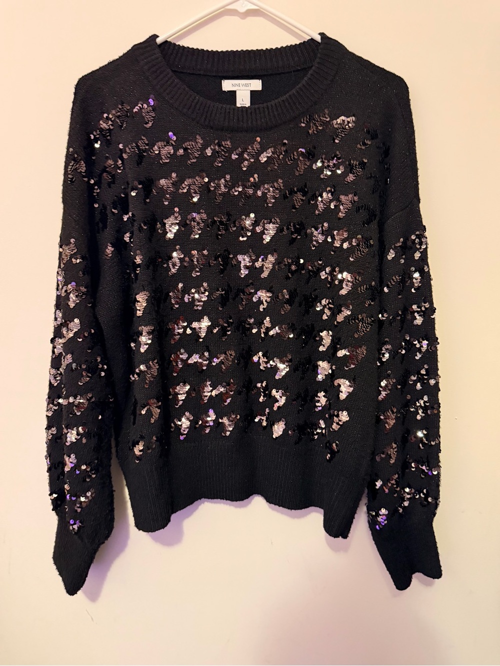 Nine West Black Sequin Crewneck Sweater